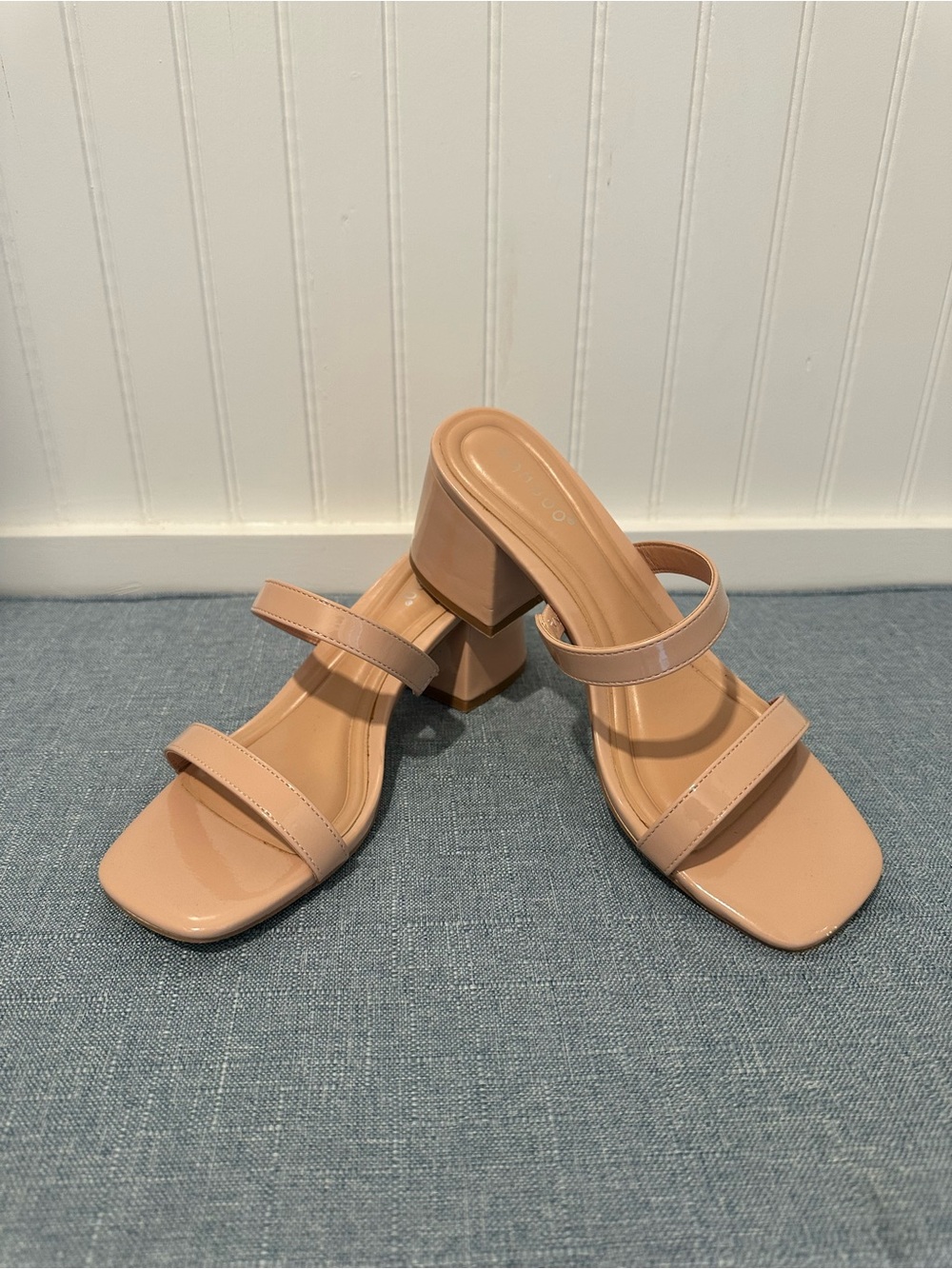 BAMBOO Blush Patent Double-Strap Block Heel Sandals